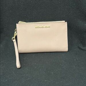 Michael Kors Pink Leather Wristlet with Gold Accents